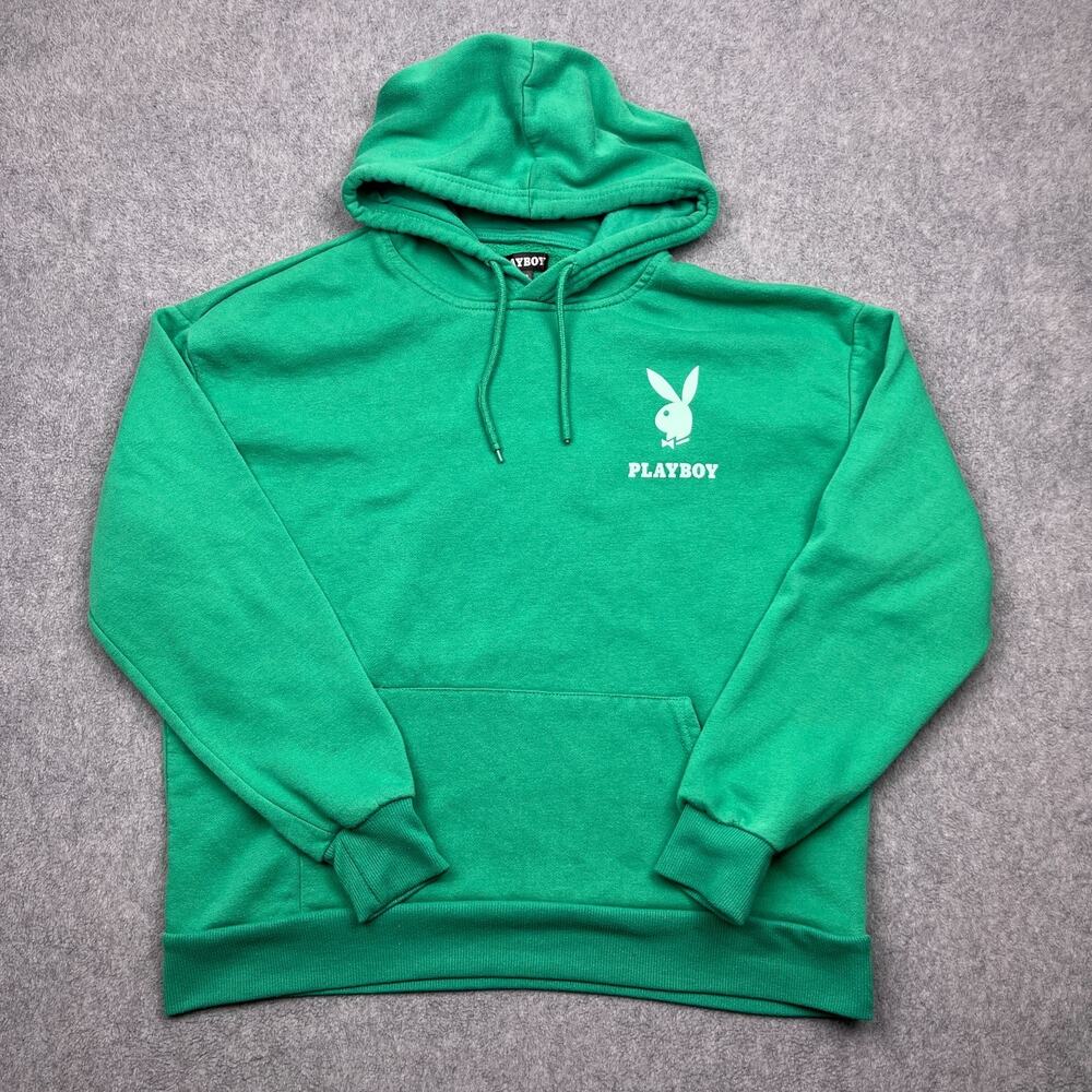 Playboy Hoodie‎ Mens Small Green Drawstring Sweatshirt Long Sleeve
